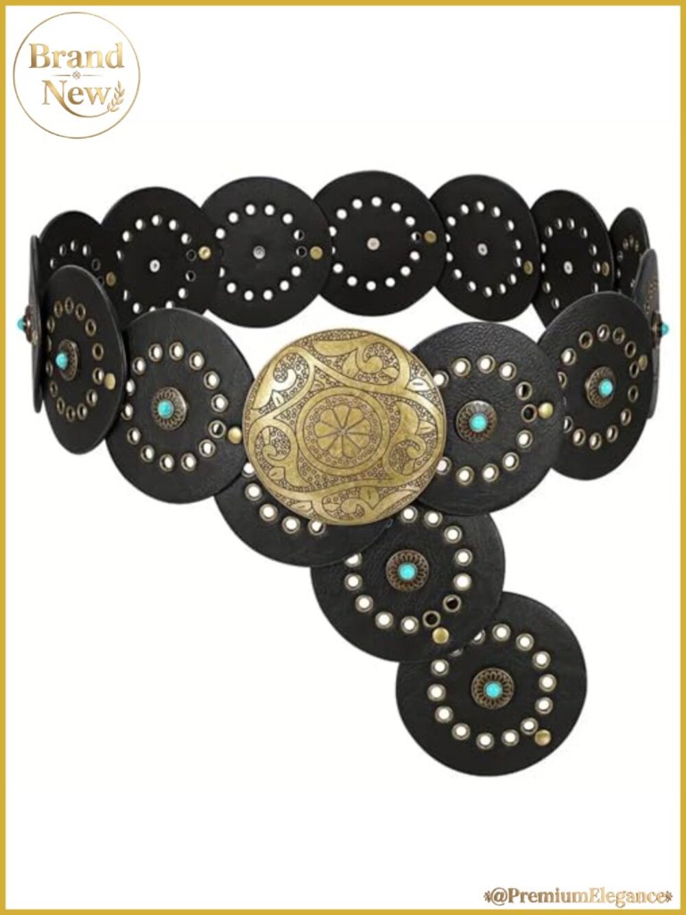 PU Leather Western Concho Disc Belt Adjustable Cowgirl Boho Wide Waist Belt for